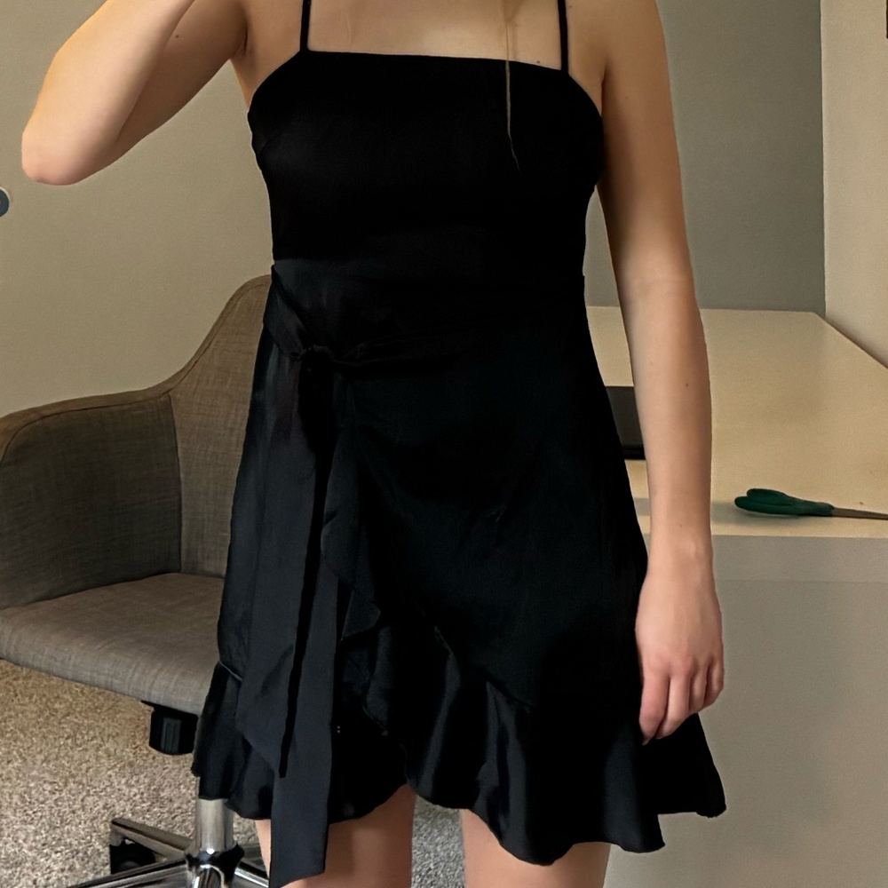 Princess Polly Black Front Tie Mini Dress Size 4